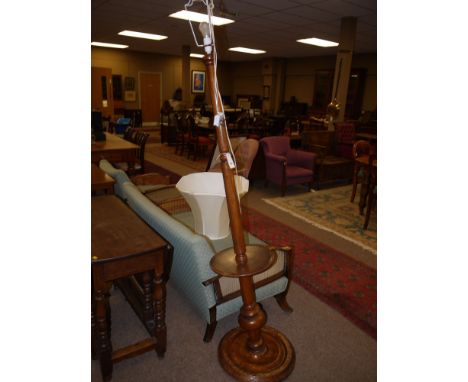 A stained wood standard lamp (damaged base).