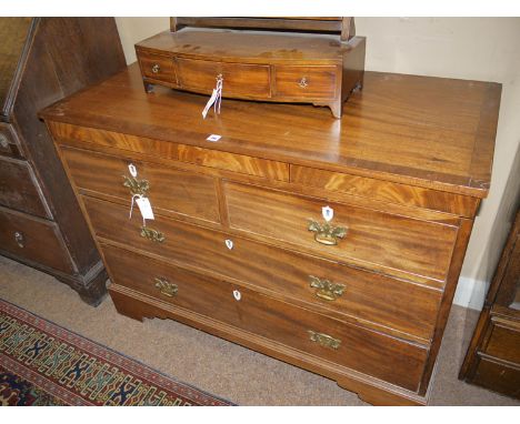 A 19th Century inlaid mahogany chest of  two short and two long drawers, raised on bracket feet (fitted later), with brass ha