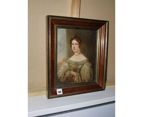After Sir George Hayter, RA
(1792-1871)
PORTRAIT OF A LADY HOLDING A RED FLOWER
with inscription and date 1815 verso
oil on b