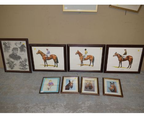 Limited edition horse racing prints, signed proofs, after N.W. Brunyee; three colour prints - Portraits of race horses, after