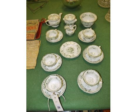 A Dresden 'Flowers' pattern opaque china part miniature tea set, comprising: cups, saucers, two plates, teapot, sugar, cream 