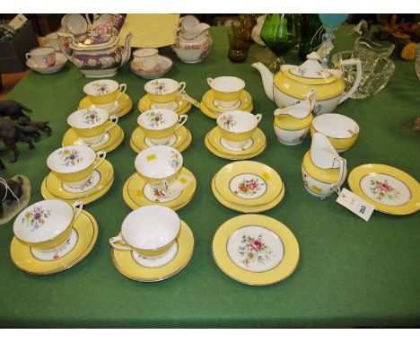 A Royal Worcester 'Miranda' pattern part afternoon tea set, comprising: teapot, two cream jugs, a sugar bowl, an extra plate 