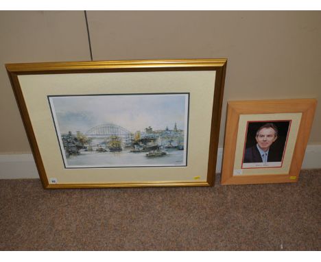 A limited edition colour print - "Newcastle Quayside", signed proof after Tom MacDonald; together with an autograph photograp