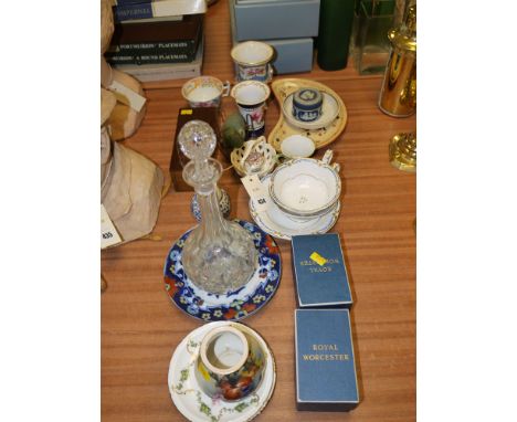 A small boxed brass microscope; two Royal Worcester coddlers; a Royal Worcester floral decorated small vase; and other cerami