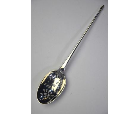 A Georgian silver mote spoon with pierced bowl and spearhead finial, assay and maker's marks only TD