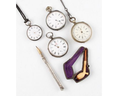 A lot to include a silver Ford & Calloway Ltd. key wind pocket watch, the white enamel dial having hourly Roman numeral marke