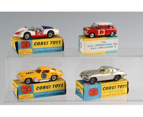 A group of four boxed Corgi Toys diecasts to include; 333 R.A.C International Rally B.M.C. Mini Cooper S with leaflet, 330 Po