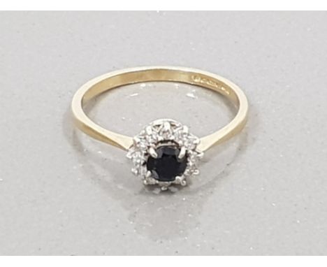 9CT YELLOW GOLD SAPPHIRE AND DIAMOND CLUSTER RING SIZE L1/2