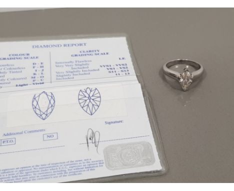 1.08CT MARQUISE CUT DIAMOND SOLITAIRE RING SET IN 18CT WHITE GOLD WITH CERTIFICATE OF VALUATION  VVS2 SIZE L1/2 SIZE 5.8G