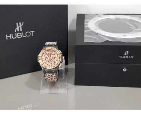 18CT ROSE GOLD HUBLOT BIG BANG LIMITED EDITION LEOPARD PRINT DIAMOND DOT DIAL IN GOOD WORKING ORDER