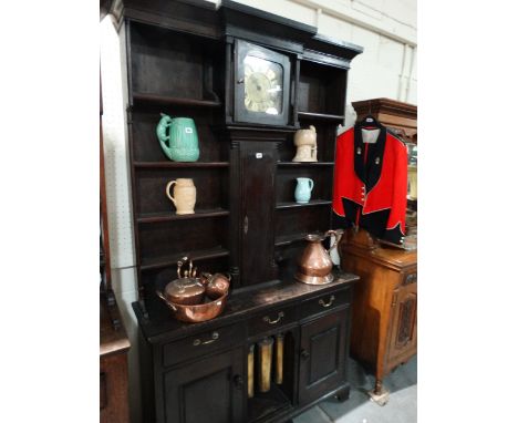 An Antique Oak And Later Combination Dresser and Long Case Clock The Dresser Base Having An Arrangement Of Cupboards And Draw