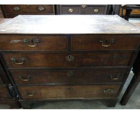 An Antique Oak And Mahogany Cross banded Chest With Two Short And Three Long Drawers, Bracket Feet
