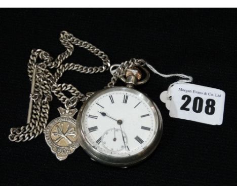 A Silver Encased Gents Pocket Watch, Hallmarked Chester 1901 Together With A White Metal Albert Chain
