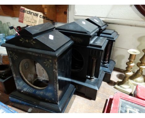 Three Victorian Black Marble Clock Cases