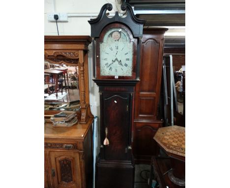 An Antique Mahogany Encased, Long Case Clock , The Hood Enclosing An Arch Painted Dial With Eight Day Movement, Signed Thomas