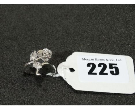 A 9ct White Gold Floral Ring, Diamond Set