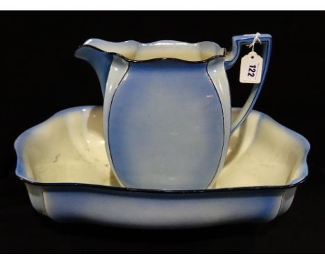 A Royal Winton Blue Glazed Pottery Wash Jug And Basin
