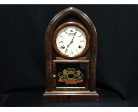 An American Chiming Arched Bracket Clock With Armorial Glass Panel