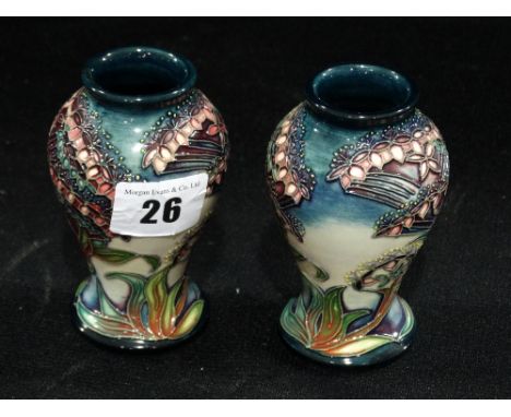 A Pair Of Moorcroft Pottery Circular Based Gypsy Pattern Vases By Rachael Bishop