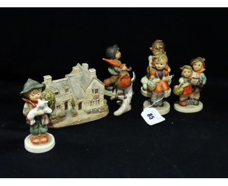 A Group Of Six Mixed M J Hummel Figures Together With Two Lilliput Lane Cottages