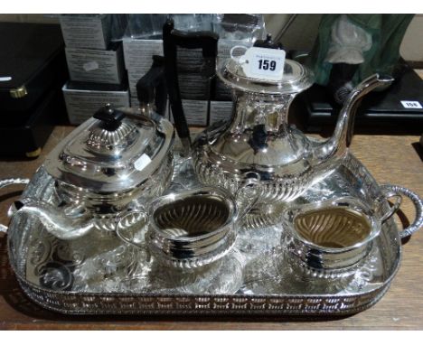 A Four Piece Plated Tea Service On A Two Handled Plated Tray