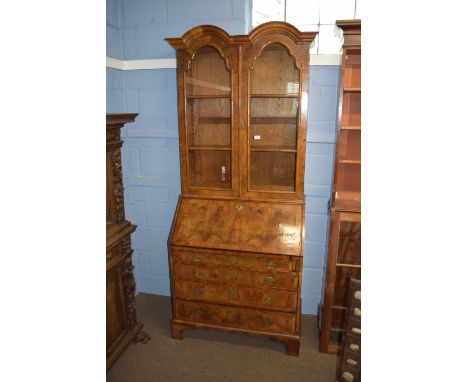 Late 18th century walnut veneered bureau bookcase raised on bracket feet (a/f), width approx 90cm