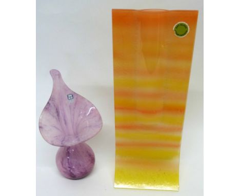 Swedish Art glass panel vase and a Mdina purple glass vase (2)