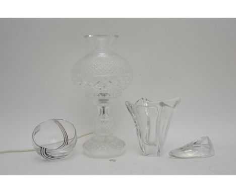 A cut glass table lamp, Caithness dish and two other glass items (4).