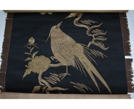 2 Japanese screens. The first, a Japanese hand decorated four fold screen depicting flowers, width of biggest panel 46cm, hei