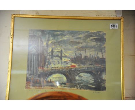 A limited edition artist's proof print of London and the Thames by Zoltan Glatter, signed and numbered 3/50, approx 52.5cm x 