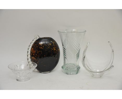 Four item of contemporary glass comprising two vases and two bowls