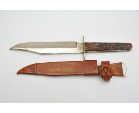 A J. Nowill and Son's Sheffield knife with horn handle leather scabbard