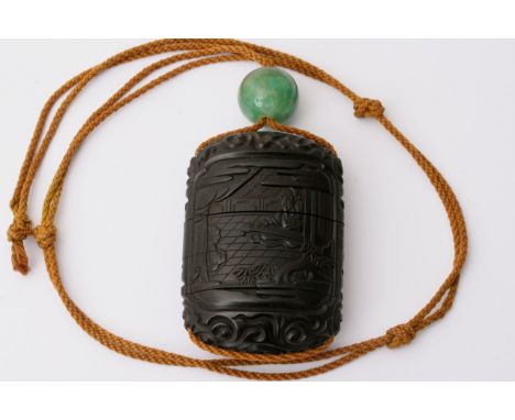  A  19th century Japanese Murakio carved lacquer four case Inro, decorated with seated elders, signed in Tensho seal Charictu