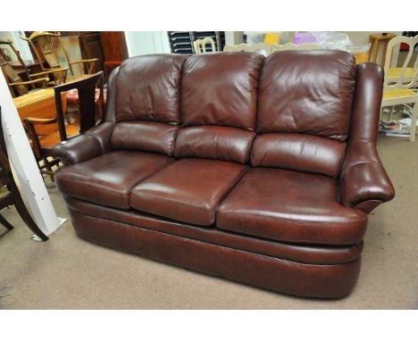 A modern G Plan brown leather sofa, approx width 185cm.