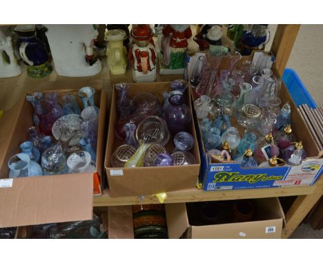 Three boxes of Caithness glass vases and atomisers.
