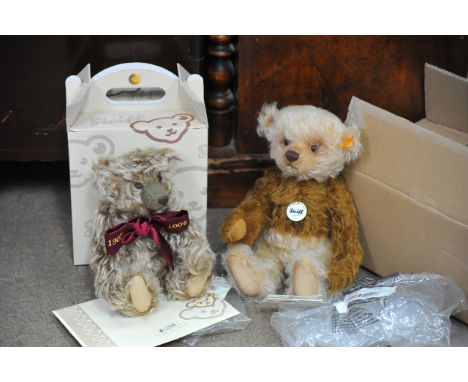 Two Steiff bears comprising a boxed 'Million hugs' with certificate and a 'Classic latte macciato'.