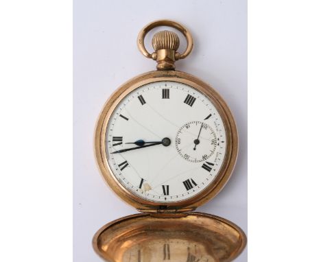 A gold plated Hunter pocket watch with button wind
