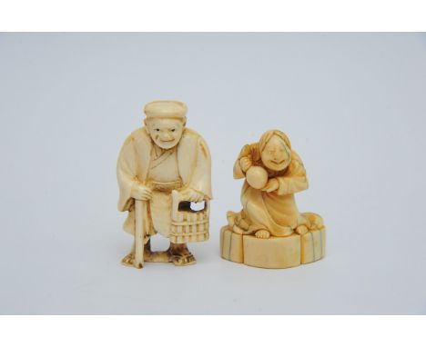 Two late 19th century  Japanese Ivory carved Netsuke in the form of elders. (2)