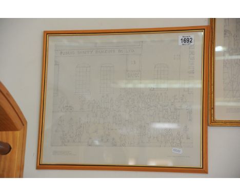 A framed and glazed L.S. Lowry print titled 'Bank failure', approx 43.5cm x 36.5cm.