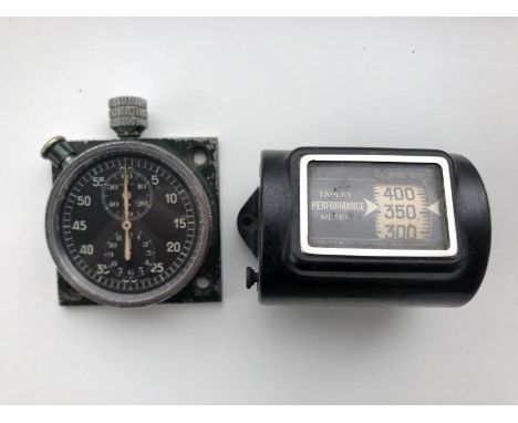 A good quality, rare Autavia black faced rally dash/car timer chronograph probably circa 1950s plus a Tapley performance mete