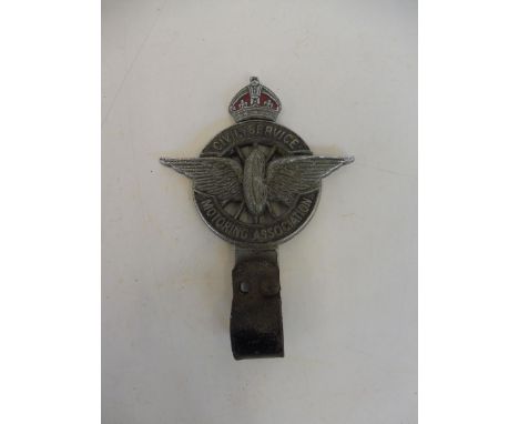 A chromed and enamel pre-1953 'King's Crown' Civil Service Motoring Association car badge by Collins of London, with bracket.