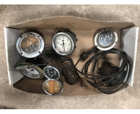 A tray of assorted vintage gauges.
