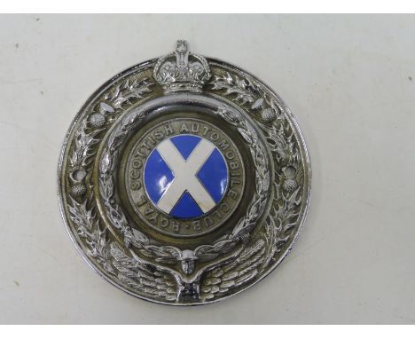 A Royal Scottish Automobile Club badge with enamel centre.