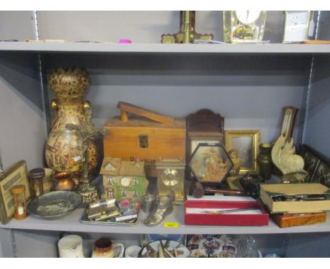 A mixed lot to include a Ronson shoe shine box and contents, lighters, clocks, and other items Location: 4.4 