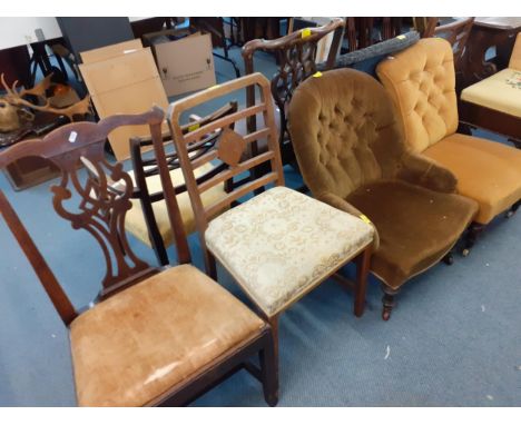 Mixed chairs to include a Georgian Chippendale style dining chair, a Victorian button back nursing chair and othersLocation:A