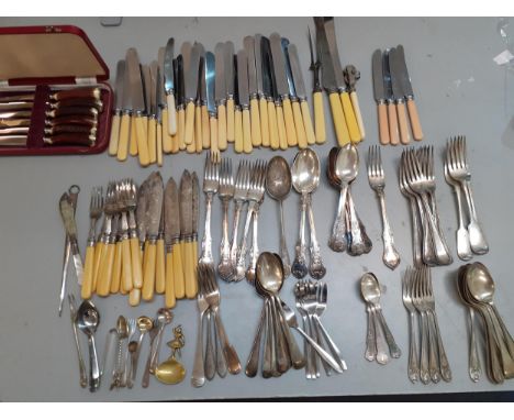 Mixed 20th century cutlery and flatware to include silver plate and bone handled steak knivesLocation: A4F 