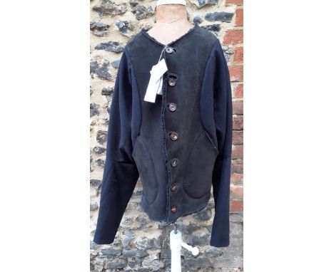 Vivienne Westwood 'Man'- A gents Contemporary black suede jacket with navy woollen sleeves having 7 bone effect front button 