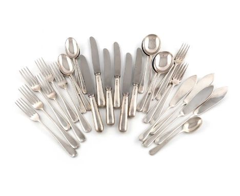 A modern silver part canteen for four,by Elkington and Co., Birmingham 1961/62,stylised Old English pattern, comprising: five