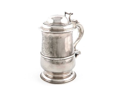 A George III provincial silver tankard,by John Langlands, Newcastle 1769,tapering circular form, central girdle, domed hinged