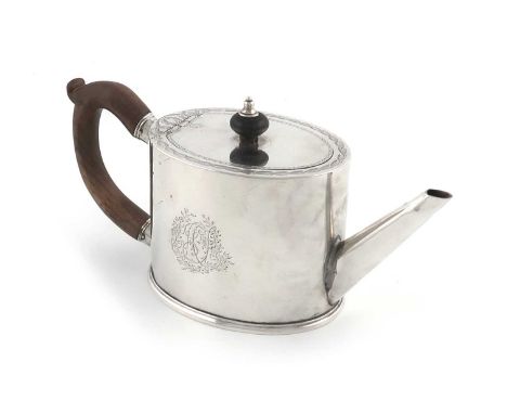 A George III provincial silver teapot, by John Hampston &amp; John Prince, York circa 1785, also with the town mark,plain ova